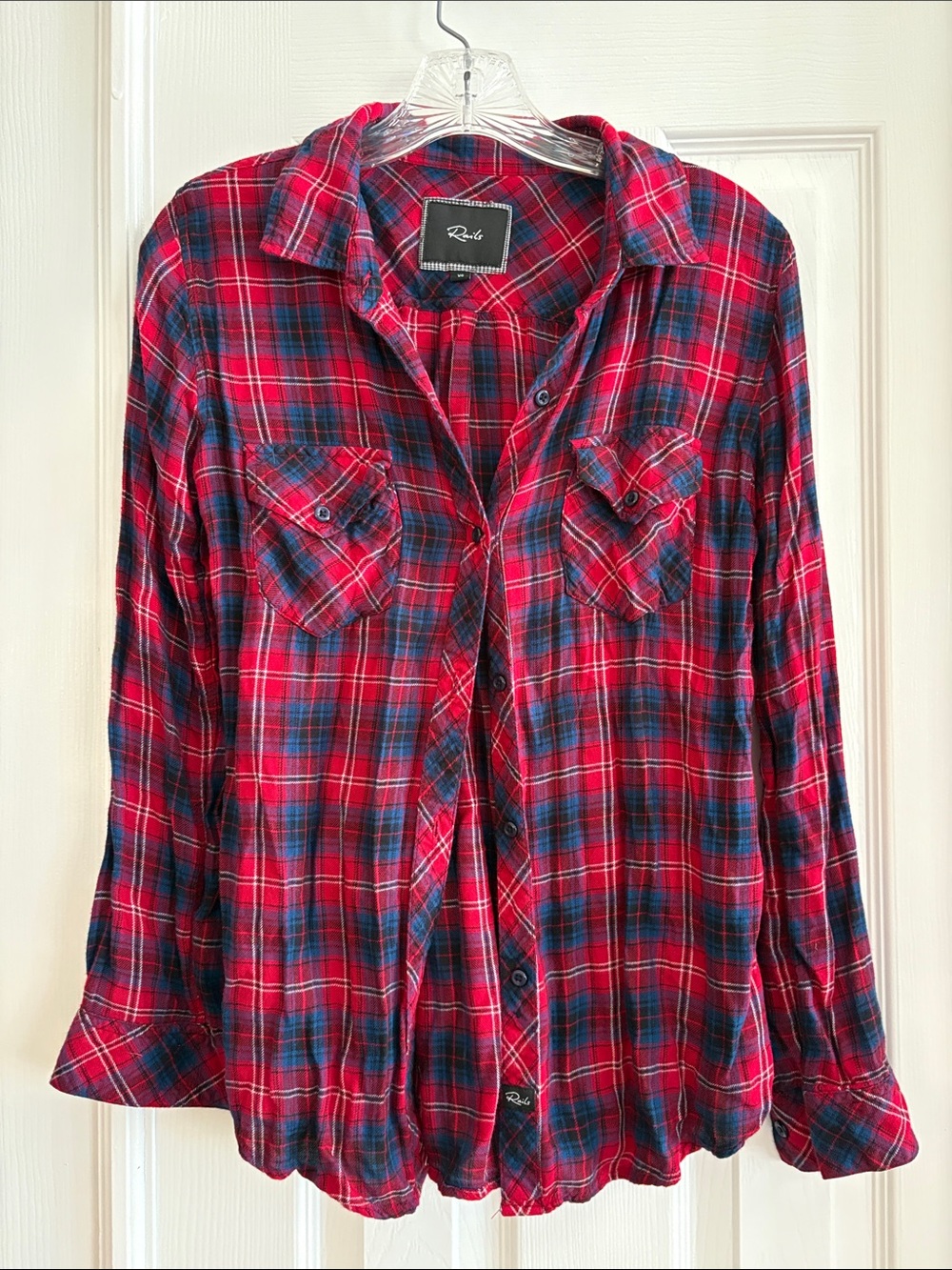 Rails soft rayon red white and blue plaid lightweight flannel Women’s XS